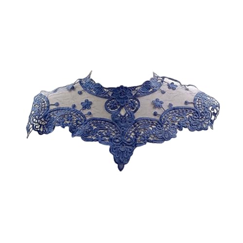 Qinlenyan Spitzenkragen-Zubehör, Milchseide, gefälschter Kragen, Spitze, bestickt, hohl, durchsichtig, Blumenmuster, falscher Kragen für verzierte Kleidung, Blau von Qinlenyan