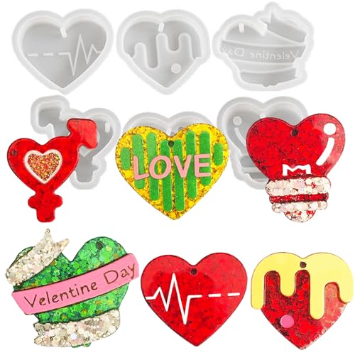 Silikonharzform, Herzform, Epoxid-Silikon, Gipsform, Beton, Ton, Schlüsselanhänger für Valentinstag, Rucksack, Anhänger, 3D-Dekoration, Basteln, 6 Stück Silikonharzform, Herzform, Epoxid-Silikon, Gipsform, Beton, Ton, Schlüsselanhänger für Valentinstag, Rucksack, Anhänger, 3D-Dekoration, Basteln, 6 Stück von Qinlunuho