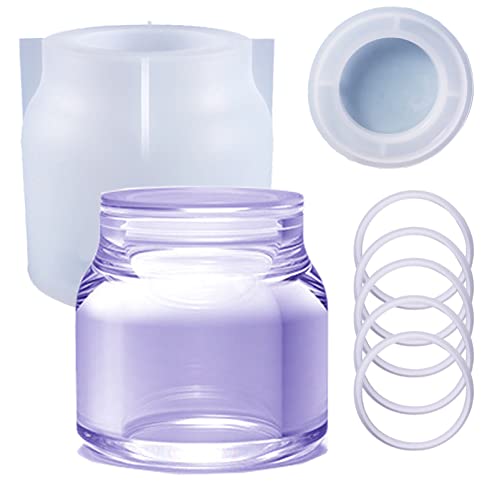 Versiegelte Vorratsdose Silikonharzform mit 1 Deckel und 5 Ringen, Vase, Stifthalter, Flaschenbox, runde Form, Epoxidgussformen für Süßigkeiten, Schmuck, Ornamente, Schmuckbehälter, Becher, 3D-DIY-Herstellung von Qinlunuho