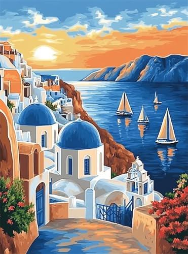5D Diamond Painting Ägäisches Meer Diamant Painting Bilder Landschaft DIY Runden Full Drill Diamant Stickerei Malerei Kits, Mosaik Basteln Mädchen Geschenk für Kinder Haus Wanddeko 40x50 cm Q4-998 von Qinqhuag