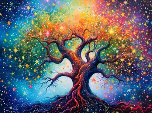 5D Diamond Painting Baum Diamant Painting Bilder Sternenhimmel DIY Runden Full Drill Diamant Stickerei Malerei Kits, Mosaik Basteln Mädchen Geschenk Set für Kinder Haus Wanddeko 50x70 cm Q4-1030 von Qinqhuag