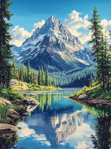 5D Diamond Painting Berg Diamant Painting Bilder See DIY Runden Full Drill Diamant Stickerei Malerei Kits, Mosaikherstellung Basteln Mädchen Geschenk Set für Kinder Haus Wanddeko 90x120 cm Q4-962 von Qinqhuag