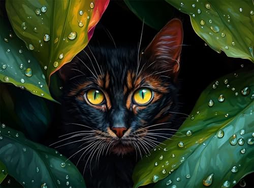 5D Diamond Painting Blätter Diamant Painting Bilder Katze DIY Eckige Full Drill Diamant Stickerei Malerei Kits, Mosaikherstellung Basteln Mädchen Geschenk Set für Kinder Haus Wanddeko 15x20 cm Q4-1020 von Qinqhuag