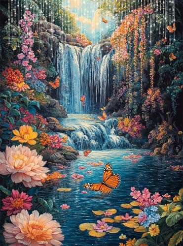 5D Diamond Painting Blume Diamant Painting Bilder Fallen DIY Runden Full Drill Diamant Stickerei Malerei Kits, Mosaikherstellung Basteln Mädchen Geschenk Set für Kinder Haus Wanddeko 50x70 cm Q4-142 von Qinqhuag
