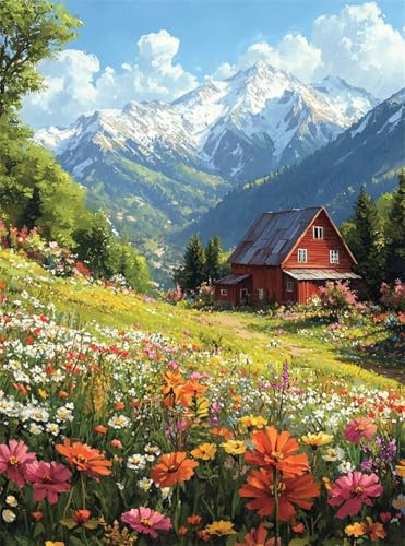 5D Diamond Painting Blume Diamant Painting Bilder Landschaft DIY Runden Full Drill Diamant Stickerei Malerei Kits, Mosaikherstellung Basteln Mädchen Geschenk Set für Haus Wanddeko 40x50 cm Q4-974 von Qinqhuag