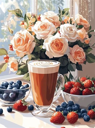 5D Diamond Painting Blume Diamant Painting Bilder Obst DIY Eckige Full Drill Diamant Stickerei Malerei Kits, Mosaikherstellung Basteln Mädchen Geschenk Set für Kinder Haus Wanddeko 50x70 cm Q4-176 von Qinqhuag