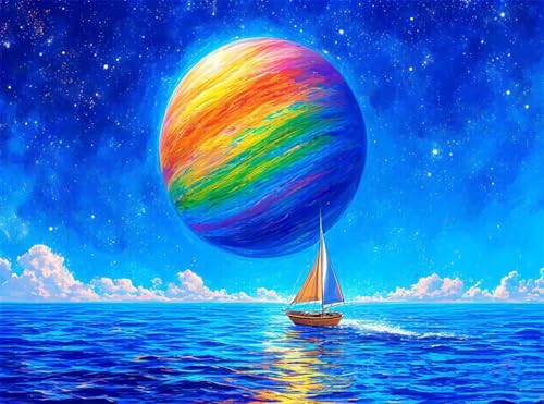 5D Diamond Painting Bunt Diamant Painting Bilder Planet DIY Runden Full Drill Diamant Stickerei Malerei Kits, Mosaikherstellung Basteln Mädchen Geschenk Set für Kinder Haus Wanddeko 50x70 cm Q4-1122 von Qinqhuag