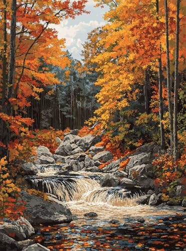 5D Diamond Painting Herbst Diamant Painting Bilder Fluss DIY Runden Full Drill Diamant Stickerei Malerei Kits, Mosaikherstellung Basteln Mädchen Geschenk Set für Kinder Haus Wanddeko 30x40 cm Q4-970 von Qinqhuag
