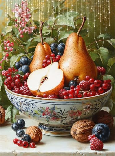 5D Diamond Painting Obst Diamant Painting Bilder Anlage DIY Runden Full Drill Diamant Stickerei Malerei Kits, Mosaikherstellung Basteln Mädchen Geschenk Set für Kinder Haus Wanddeko 50x70 cm Q4-22 von Qinqhuag