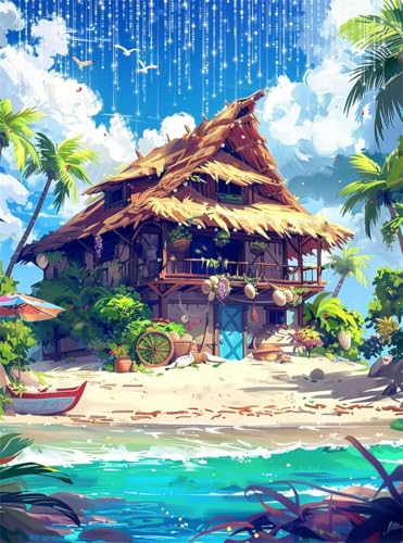 5D Diamond Painting Reetdachhaus Diamant Painting Bilder Landschaft DIY Eckige Full Drill Diamant Stickerei Malerei Kits, Mosaik Basteln Mädchen Geschenk Set für Kinder Haus Wanddeko 50x70 cm Q4-64 5D Diamond Painting Reetdachhaus Diamant Painting Bilder Landschaft DIY Eckige Full Drill Diamant Stickerei Malerei Kits, Mosaik Basteln Mädchen Geschenk Set für Kinder Haus Wanddeko 50x70 cm Q4-64 von Qinqhuag