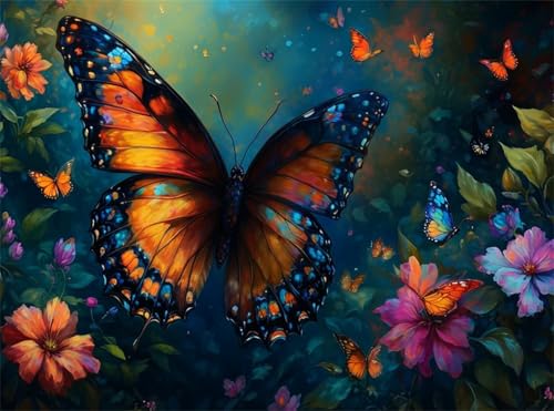 5D Diamond Painting Schmetterling Diamant Painting Bilder Blume DIY Runden Full Drill Diamant Stickerei Malerei Kits, Mosaik Basteln Mädchen Geschenk Set für Kinder Haus Wanddeko 40x50 cm Q4-1034 von Qinqhuag