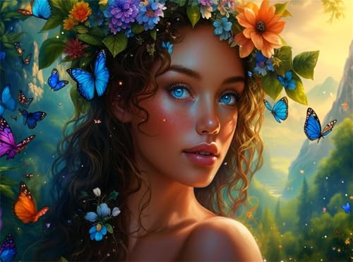 5D Diamond Painting Schmetterling Diamant Painting Bilder Frau DIY Runden Full Drill Diamant Stickerei Malerei Kits, Mosaik Basteln Mädchen Geschenk Set für Kinder Haus Wanddeko 35x50 cm Q4-1006 von Qinqhuag