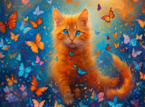5D Diamond Painting Schmetterling Diamant Painting Bilder Katze DIY Runden Full Drill Diamant Stickerei Malerei Kits, Mosaik Basteln Mädchen Geschenk Set für Kinder Haus Wanddeko 40x50 cm Q4-1002 von Qinqhuag