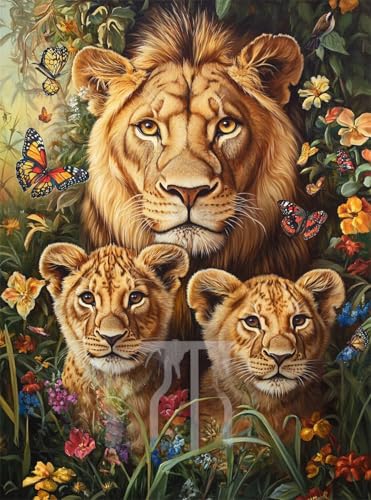 5D Diamond Painting Schmetterling Diamant Painting Bilder Löwe DIY Eckige Full Drill Diamant Stickerei Malerei Kits, Mosaik Basteln Mädchen Geschenk Set für Kinder Haus Wanddeko 80x100 cm Q4-996 von Qinqhuag