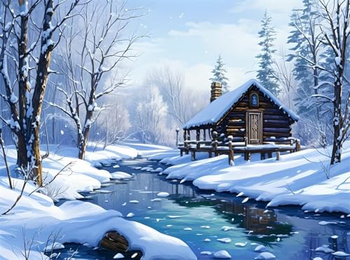 5D Diamond Painting Schneeszene Diamant Painting Bilder Winter DIY Eckige Full Drill Diamant Stickerei Malerei Kits, Mosaik Basteln Mädchen Geschenk Set für Kinder Haus Wanddeko 50x70 cm Q4-1080 von Qinqhuag