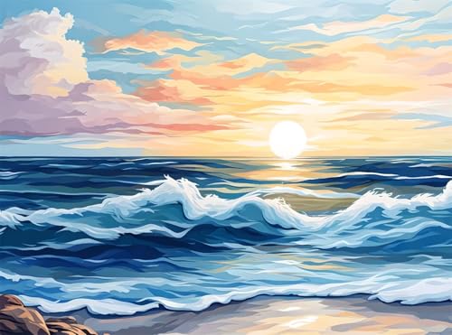 5D Diamond Painting Sonnenuntergang Diamant Painting Bilder Meereswellen DIY Runden Full Drill Diamant Stickerei Malerei Kits, Mosaik Basteln Mädchen Geschenk für Kinder Haus Wanddeko 40x50 cm Q4-1074 von Qinqhuag