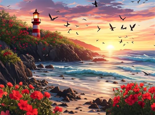 5D Diamond Painting Sonnenuntergang Diamant Painting Bilder Möwe DIY Eckige Full Drill Diamant Stickerei Malerei Kits, Mosaik Basteln Mädchen Geschenk Set für Kinder Haus Wanddeko 50x70 cm Q4-1068 von Qinqhuag