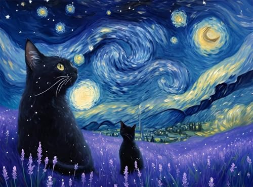 5D Diamond Painting Sternenhimmel Diamant Painting Bilder Katze DIY Runden Full Drill Diamant Stickerei Malerei Kits, Mosaik Basteln Mädchen Geschenk Set für Kinder Haus Wanddeko 50x70 cm Q4-1046 von Qinqhuag