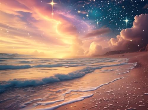 5D Diamond Painting Sternenhimmel Diamant Painting Bilder Meereswellen DIY Eckige Full Drill Diamant Stickerei Malerei Kits, Mosaik Basteln Mädchen Geschenk für Kinder Haus Wanddeko 50x70 cm Q4-1076 von Qinqhuag