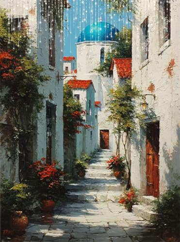 5D Diamond Painting Straße Diamant Painting Bilder Landschaft DIY Runden Full Drill Diamant Stickerei Malerei Kits, Mosaikherstellung Basteln Mädchen Geschenk Set für Haus Wanddeko 50x70 cm Q4-26 von Qinqhuag