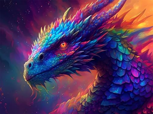 5D Diamond Painting Tier Diamant Painting Bilder Drachen DIY Runden Full Drill Diamant Stickerei Malerei Kits, Mosaikherstellung Basteln Mädchen Geschenk Set für Kinder Haus Wanddeko 60x80 cm Q4-1126 von Qinqhuag