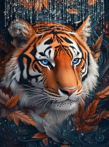 5D Diamond Painting Tier Diamant Painting Bilder Tiger DIY Eckige Full Drill Diamant Stickerei Malerei Kits, Mosaikherstellung Basteln Mädchen Geschenk Set für Kinder Haus Wanddeko 50x70 cm Q4-108 von Qinqhuag