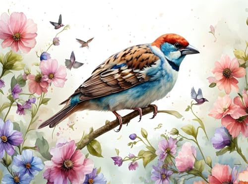 5D Diamond Painting Tier Diamant Painting Bilder Vogel DIY Eckige Full Drill Diamant Stickerei Malerei Kits, Mosaikherstellung Basteln Mädchen Geschenk Set für Kinder Haus Wanddeko 60x80 cm Q4-1104 von Qinqhuag