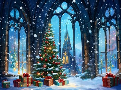 5D Diamond Painting Weihnachten Diamant Painting Bilder Landschaft DIY Runden Full Drill Diamant Stickerei Malerei Kits, Mosaik Basteln Mädchen Geschenk Set für Kinder Haus Wanddeko 40x50 cm Q4-1106 von Qinqhuag