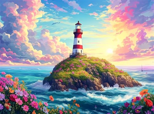 5D Diamond Painting Wolke Diamant Painting Bilder Leuchtturm DIY Eckige Full Drill Diamant Stickerei Malerei Kits, Mosaikherstellung Basteln Mädchen Geschenk Set für Haus Wanddeko 60x80 cm Q4-1004 von Qinqhuag