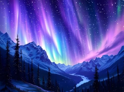 Diamond Painting Erwachsene, Diamant Painting Bilder Aurora 5D Diamond-Painting Berg DlY Vollbohrer Diamant Kunst Malerei Stickerei Bastelset Erwachsene, für Wohnzimmer Home Wanddeko 40x50 cm Q4-1113 von Qinqhuag