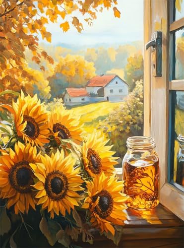 Diamond Painting Erwachsene, Diamant Painting Bilder Fensterbank 5D Diamond-Painting Landschaft DlY Vollbohrer Diamant Kunst Malerei Stickerei Bastelset Erwachsene, für Home Wanddeko 80x100 cm Q4-957 von Qinqhuag