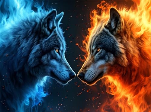 Diamond Painting Erwachsene, Diamant Painting Bilder Flamme 5D Diamond-Painting Wolf DlY Vollbohrer Diamant Kunst Malerei Stickerei Bastelset Erwachsene, für Wohnzimmer Home Wanddeko 40x50 cm Q4-1035 von Qinqhuag