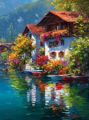 Diamond Painting Erwachsene, Diamant Painting Bilder Häuser 5D Diamond-Painting See DlY Vollbohrer Diamant Kunst Malerei Stickerei Bastelset Erwachsene, für Wohnzimmer Home Wanddeko 35x50 cm Q4-899 Diamond Painting Erwachsene, Diamant Painting Bilder Häuser 5D Diamond-Painting See DlY Vollbohrer Diamant Kunst Malerei Stickerei Bastelset Erwachsene, für Wohnzimmer Home Wanddeko 35x50 cm Q4-899 von Qinqhuag