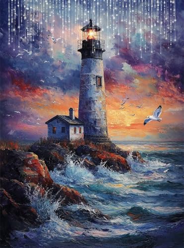 Diamond Painting Erwachsene, Diamant Painting Bilder Leuchtturm 5D Diamond-Painting Meer DlY Vollbohrer Diamant Kunst Malerei Stickerei Bastelset Erwachsene Set, für Wohnzimmer Wanddeko 50x70 cm Q4-89 Diamond Painting Erwachsene, Diamant Painting Bilder Leuchtturm 5D Diamond-Painting Meer DlY Vollbohrer Diamant Kunst Malerei Stickerei Bastelset Erwachsene Set, für Wohnzimmer Wanddeko 50x70 cm Q4-89 von Qinqhuag