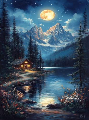 Diamond Painting Erwachsene, Diamant Painting Bilder Mond 5D Diamond-Painting Berg DlY Vollbohrer Diamant Kunst Malerei Stickerei Bastelset Erwachsene Set, für Wohnzimmer Home Wanddeko 15x20 cm Q4-961 von Qinqhuag