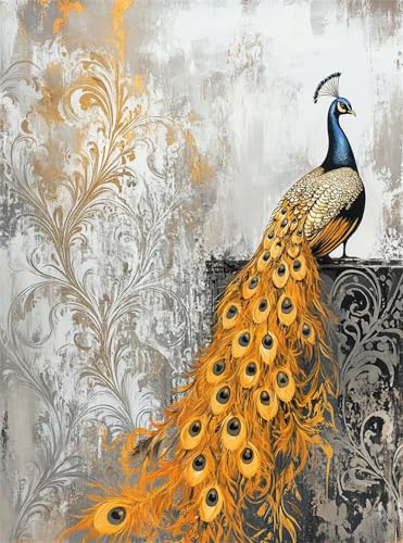 Diamond Painting Erwachsene, Diamant Painting Bilder Retro 5D Diamond-Painting Pfau DlY Vollbohrer Diamant Kunst Malerei Stickerei Bastelset Erwachsene, für Wohnzimmer Home Wanddeko 80x100 cm Q4-995 von Qinqhuag