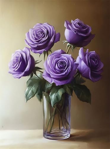 Diamond Painting Erwachsene, Diamant Painting Bilder Rose 5D Diamond-Painting Lila DlY Vollbohrer Diamant Kunst Malerei Stickerei Bastelset Erwachsene, für Wohnzimmer Home Wanddeko 80x100 cm Q4-937 von Qinqhuag