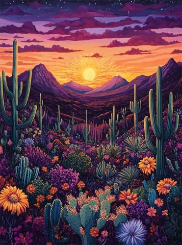 Diamond Painting Erwachsene, Diamant Painting Bilder Sonnenuntergang 5D Diamond-Painting Kaktus DlY Vollbohrer Diamant Kunst Malerei Stickerei Bastelset Erwachsene, für Home Wanddeko 60x80 cm Q4-971 von Qinqhuag