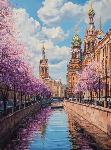 Diamond Painting Erwachsene, Diamant Painting Bilder Stadt 5D Diamond-Painting Gebäude DlY Vollbohrer Diamant Kunst Malerei Stickerei Bastelset Erwachsene Set, für Wohnzimmer Wanddeko 90x120 cm Q4-945 von Qinqhuag