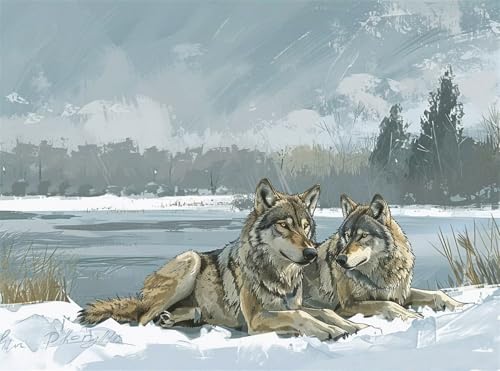 Diamond Painting Erwachsene, Diamant Painting Bilder Wolf 5D Diamond-Painting See DlY Vollbohrer Diamant Kunst Malerei Stickerei Bastelset Erwachsene Set, für Wohnzimmer Home Wanddeko 50x70 cm Q4-1123 von Qinqhuag