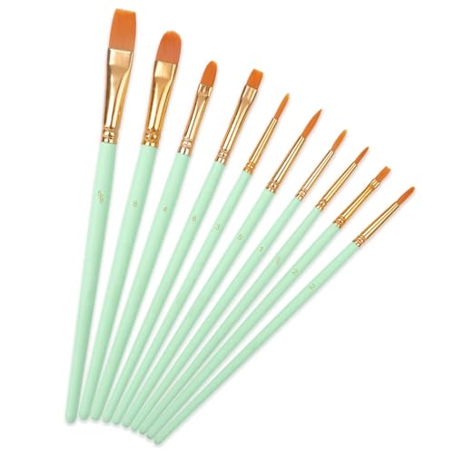 Paint Brushes Nylon,10 Pack Künstler Pinsel mit schrägen Kopf Malerei Pinsel Set für Aquarell Öl Acryl Handwerk Gesicht Malerei Grün Paint Brushes Nylon,10 Pack Künstler Pinsel mit schrägen Kopf Malerei Pinsel Set für Aquarell Öl Acryl Handwerk Gesicht Malerei Grün von Qinsky