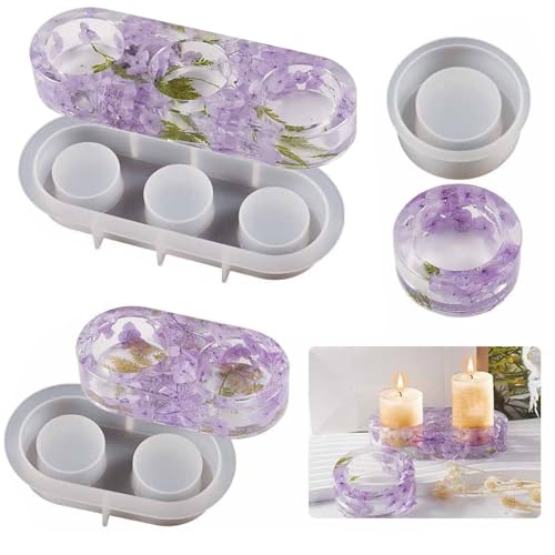 Silikonform Kerzenhalter,3 Pcs Silikonformen Gießformen Kerzenhalter Teelicht Kerzenhalter Epoxidharz Formen Silikon Gießform Teelicht Kerzenhalter Formen für DIY Handwerk Heimdekoration von Qinsky
