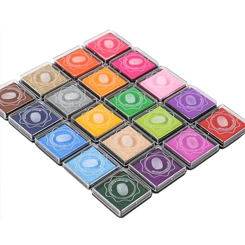 Stempelkissen Bunt,20 Pcs Kinder Farbe Stempelkissen Stempelkissen fingerabdrücke Ungiftig Abwaschbar Stamp Pad für Papier Handwerk Stoff Malerei DIY Geburtstag Geschenk(20 Farben) von Qinsky