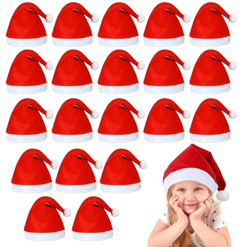 Qintor 20 Stück Weihnachtsmützen,Nikolausmütze Weihnachtsmann Mütze,Santa Claus Cap,Roter Weihnachtsfeierhut für Kinder und Erwachsene,Große Menge Nikolausmütze Set von Qintora