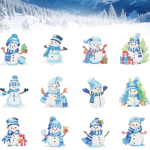 QinyOulhause 12 Stück Doppelseitige 5D Diamond Painting Weihnachten Anhänger Set - Schneemann DIY Diamant Malerei Schlüsselanhänger - Geschenkanhänger und Weihnachtsbaum Deko von QinyOulhause