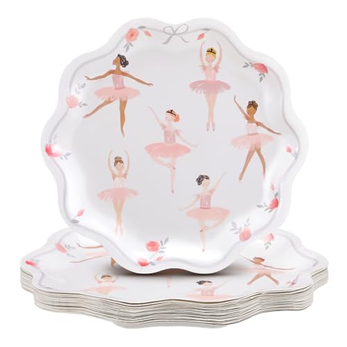 Qinyoung Ballerina-Party-Pappteller, Ballett-Tutu-Tänzerin, Einweg-Teller, 26,7 cm, mit gewelltem Rand, für Ballett, Hochzeit, Babyparty, Geburtstag, Party-Dekorationen, 25 Stück von Qinyoung