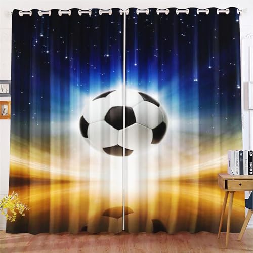 Qiqumax Fußball Gardinen Verdunkelungsvorhänge Für Kinderzimmer Jungen Fußball Sport Blickdicht Vorhänge Fußball Verdunkelungsvorhang Für Schlafzimmer (4,150x166cm(BxH)/ 75x166cmx2) von Qiqumax