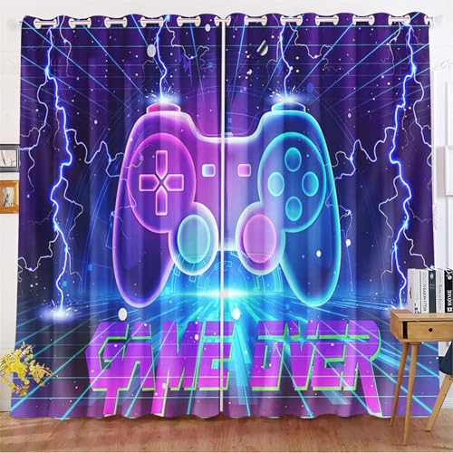 Qiqumax Gamepad Gardinen Verdunkelungsvorhänge Für Kinderzimmer Jungen Games Blickdicht Vorhänge Graffiti-Gamepad Für Gamer Verdunkelungsvorhang (6,100x140cm(BxH)/ 50x140cmx2) von Qiqumax