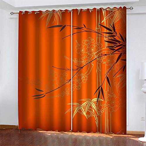 Qiuka Blumen Vorhang Blickdicht 2er Set für kinderzimmer,2er Set 3D Ösenvorhang Bambus orientalisch ethnisch Muster Modernen Vorhänge 140x160cm BxH von Qiuka