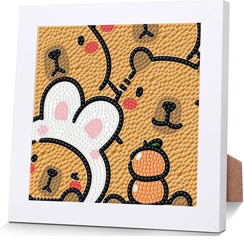 Qiukoo Diamant Painting Bilder Kinder ab 6 Jahre Bastelset ab 8 Jahre Diamond Painting Kinder ab 6 7 8 9 10 Jahre Basteln Mädchen Jungen DIY Mosaik Geschenke Diamond Art mit Rahmen (Süß) von Qiukoo